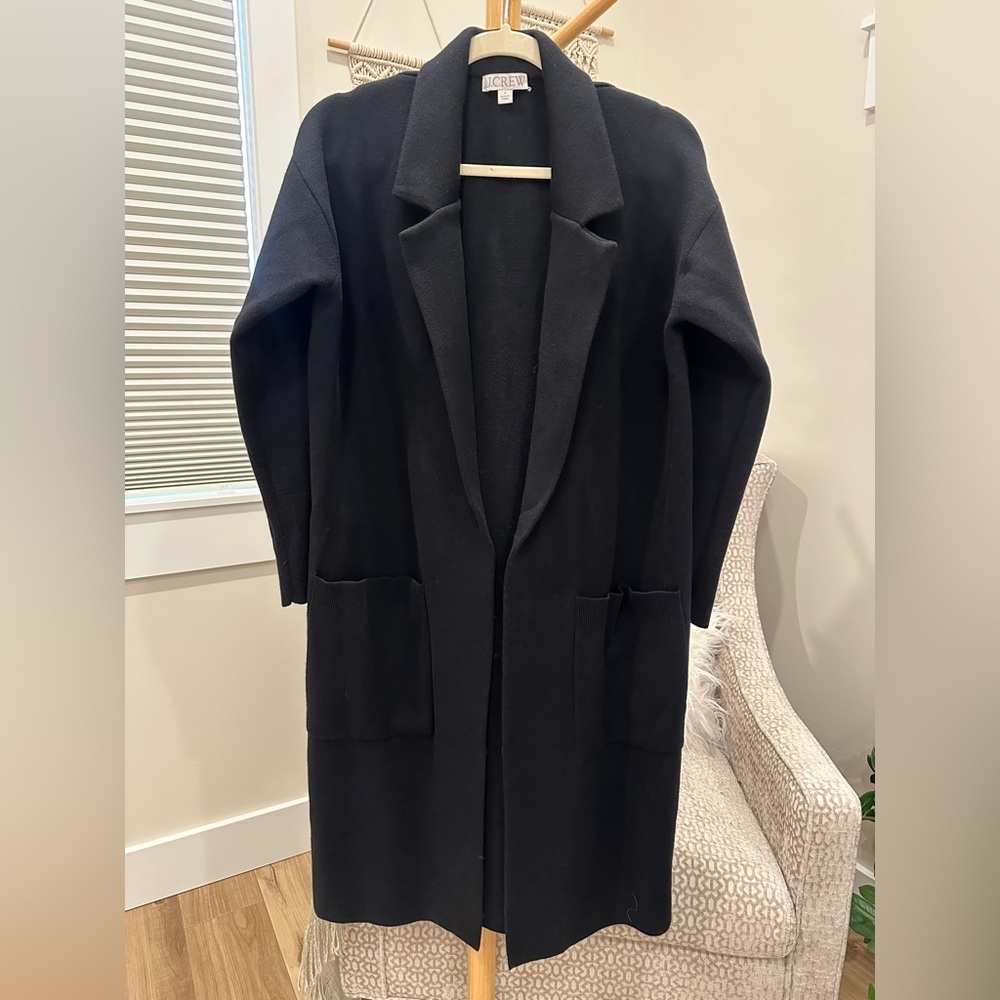 J.Crew Long Black Sweater Coat Cardigan | Merino Wool Blend, Size S